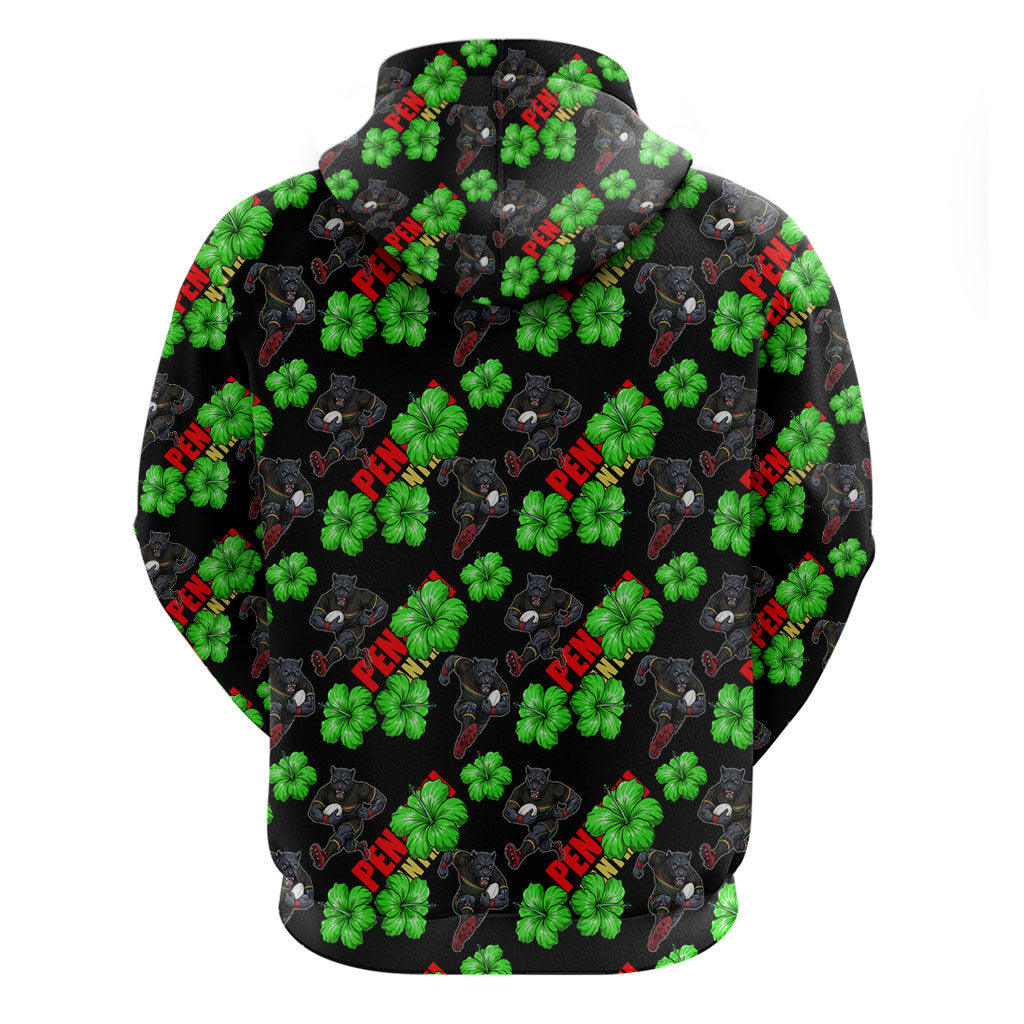 Penrith Panthers Zip Hoodie Tropical Hibiscus Floral Seamless Rugby Mascot