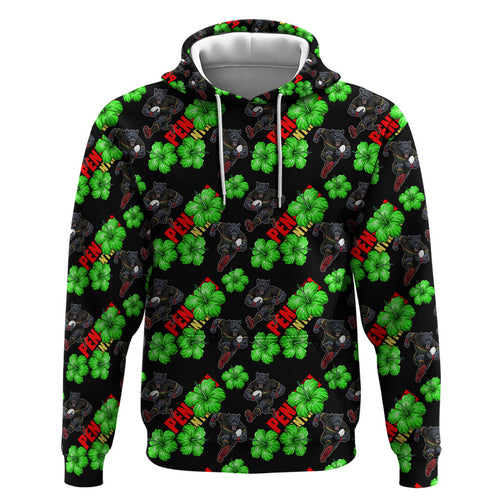 Penrith Panthers Zip Hoodie Tropical Hibiscus Floral Seamless Rugby Mascot