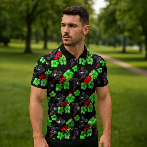 Penrith Panthers Zipper Polo Shirt Tropical Hibiscus Floral Seamless Rugby Mascot