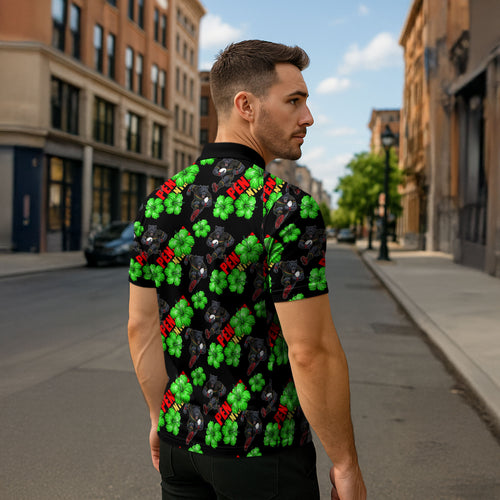 Penrith Panthers Zipper Polo Shirt Tropical Hibiscus Floral Seamless Rugby Mascot