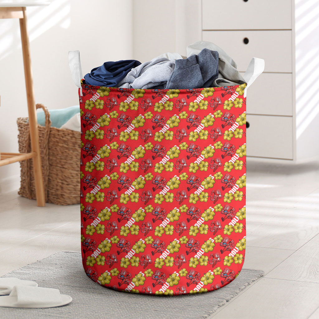 Dolphins Mascot Laundry Basket Tropical Hibiscus Floral Seamless Rugby Mascot