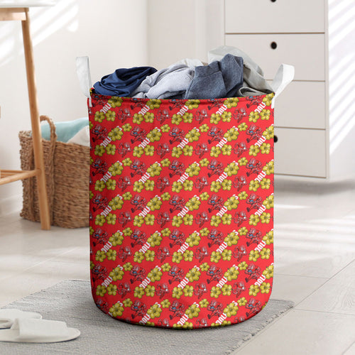 Dolphins Mascot Laundry Basket Tropical Hibiscus Floral Seamless Rugby Mascot