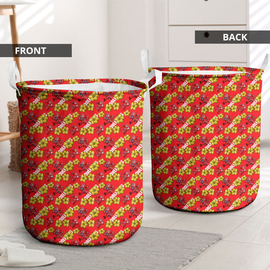 Dolphins Mascot Laundry Basket Tropical Hibiscus Floral Seamless Rugby Mascot