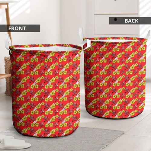 Dolphins Mascot Laundry Basket Tropical Hibiscus Floral Seamless Rugby Mascot