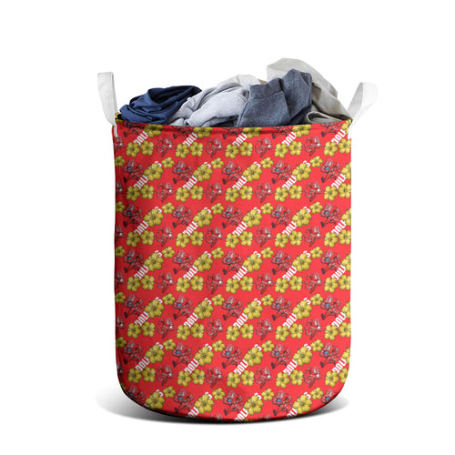 Dolphins Mascot Laundry Basket Tropical Hibiscus Floral Seamless Rugby Mascot