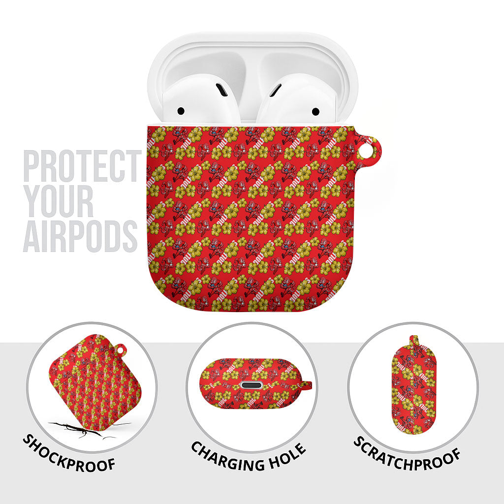 Dolphins Mascot AirPods Case Tropical Hibiscus Floral Seamless Rugby Mascot
