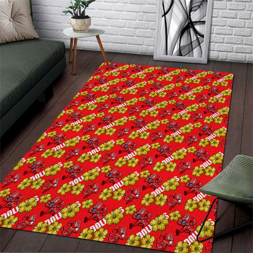 Dolphins Mascot Area Rug Tropical Hibiscus Floral Seamless Rugby Mascot