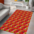 Dolphins Mascot Area Rug Tropical Hibiscus Floral Seamless Rugby Mascot