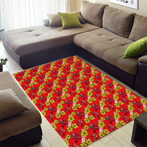 Dolphins Mascot Area Rug Tropical Hibiscus Floral Seamless Rugby Mascot