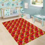 Dolphins Mascot Area Rug Tropical Hibiscus Floral Seamless Rugby Mascot