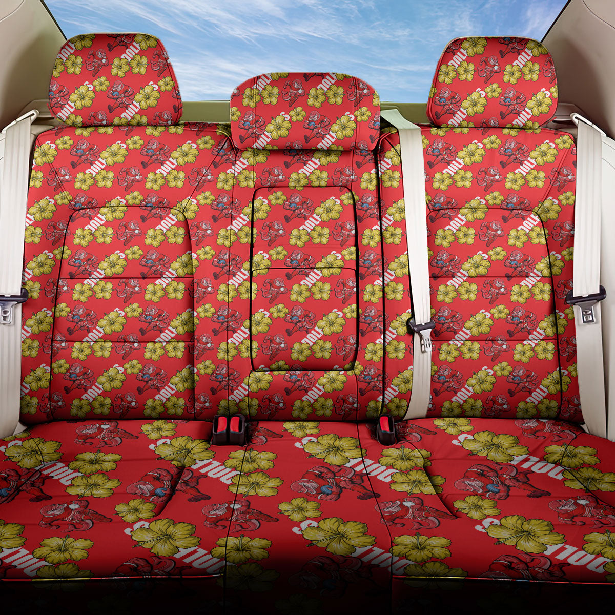 Dolphins Mascot Back Car Seat Cover Tropical Hibiscus Floral Seamless Rugby Mascot