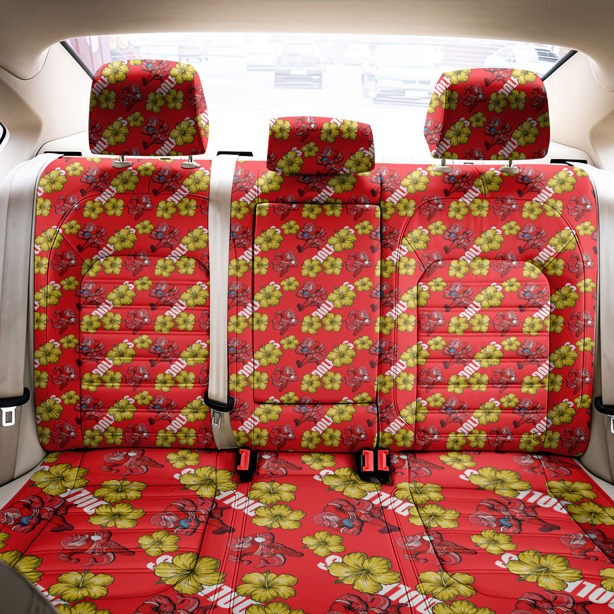 Dolphins Mascot Back Car Seat Cover Tropical Hibiscus Floral Seamless Rugby Mascot