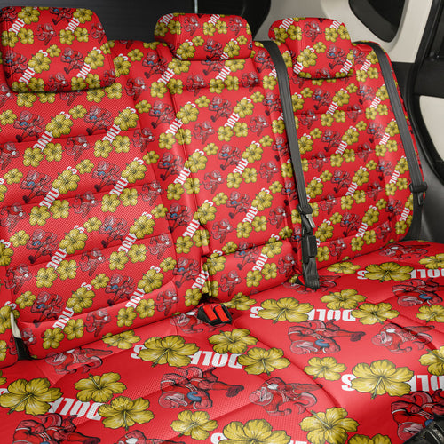 Dolphins Mascot Back Car Seat Cover Tropical Hibiscus Floral Seamless Rugby Mascot