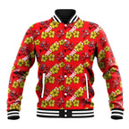 Dolphins Mascot Baseball Jacket Tropical Hibiscus Floral Seamless Rugby Mascot