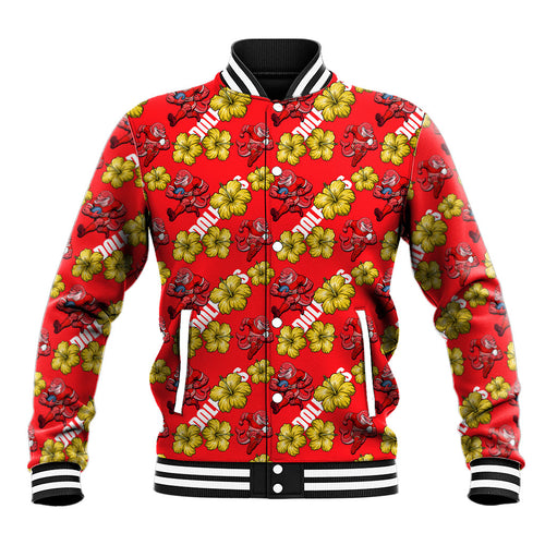 Dolphins Mascot Baseball Jacket Tropical Hibiscus Floral Seamless Rugby Mascot