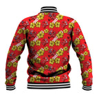 Dolphins Mascot Baseball Jacket Tropical Hibiscus Floral Seamless Rugby Mascot