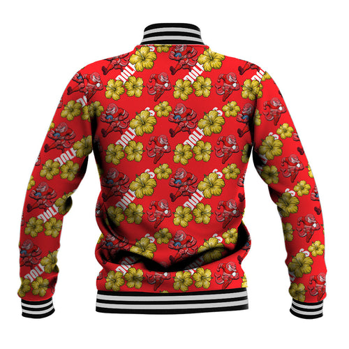 Dolphins Mascot Baseball Jacket Tropical Hibiscus Floral Seamless Rugby Mascot