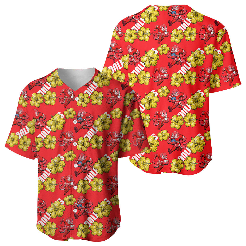 Dolphins Mascot Baseball Jersey Tropical Hibiscus Floral Seamless Rugby Mascot
