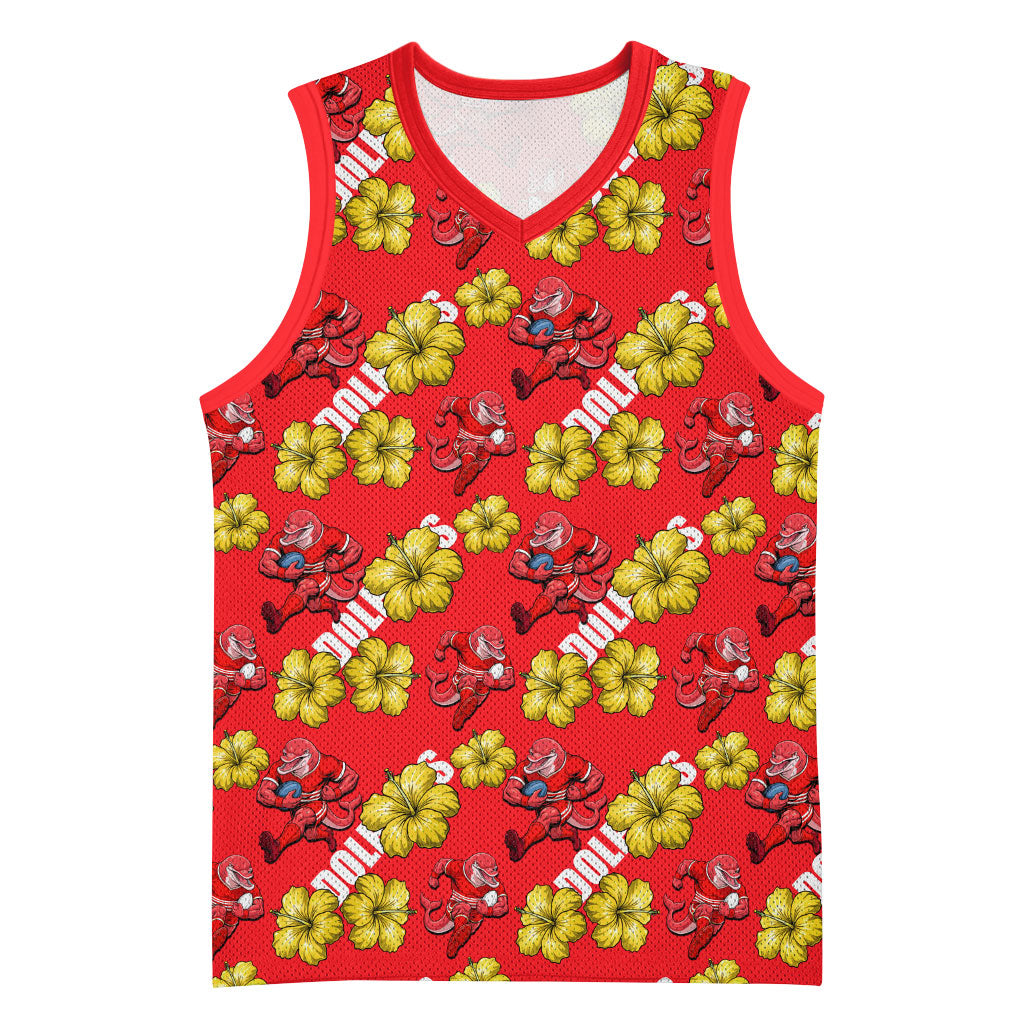 Dolphins Mascot Basketball Jersey Tropical Hibiscus Floral Seamless Rugby Mascot