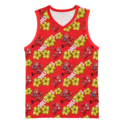 Dolphins Mascot Basketball Jersey Tropical Hibiscus Floral Seamless Rugby Mascot