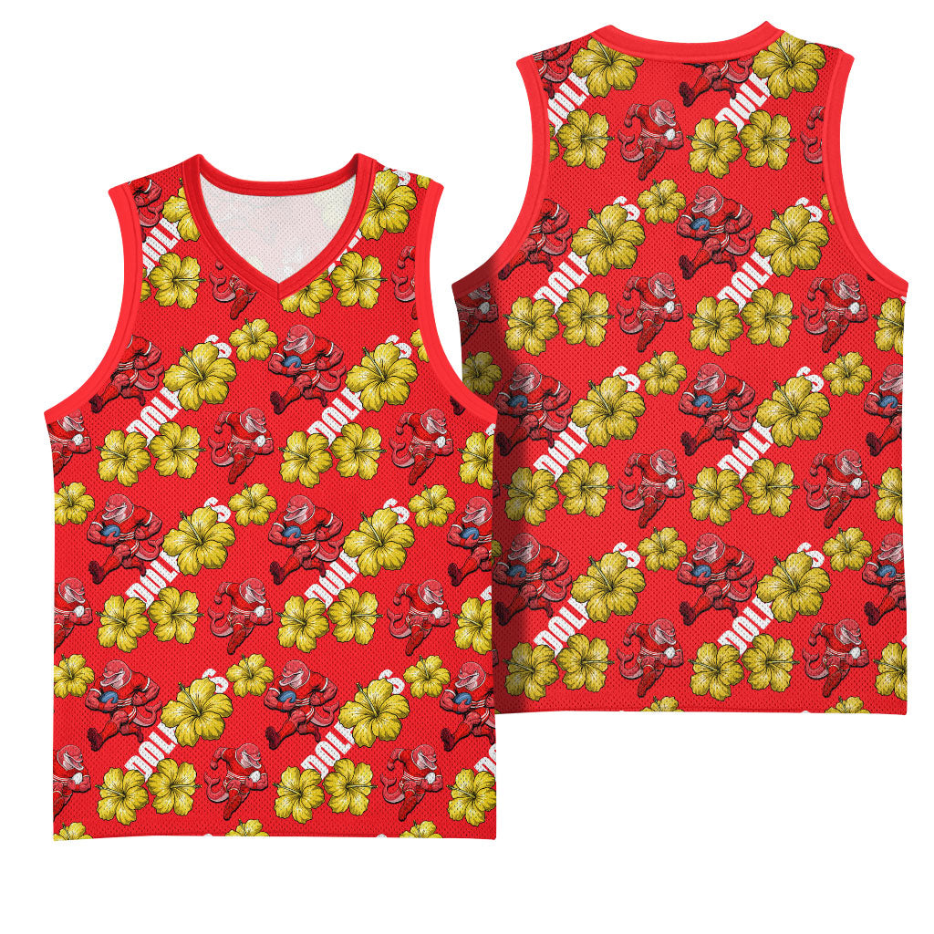 Dolphins Mascot Basketball Jersey Tropical Hibiscus Floral Seamless Rugby Mascot