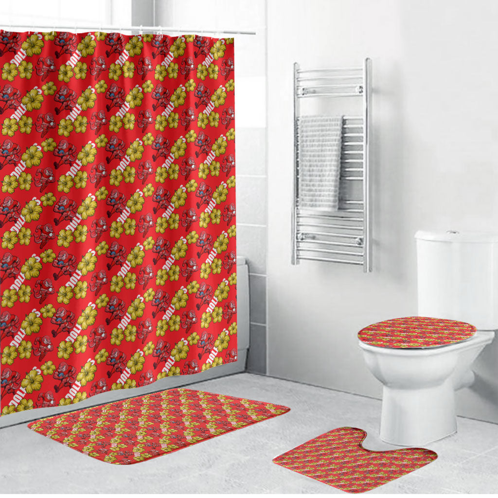 Dolphins Mascot Bathroom Set Tropical Hibiscus Floral Seamless Rugby Mascot