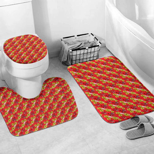Dolphins Mascot Bathroom Set Tropical Hibiscus Floral Seamless Rugby Mascot