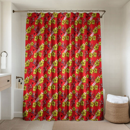 Dolphins Mascot Bathroom Set Tropical Hibiscus Floral Seamless Rugby Mascot