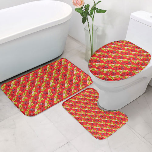 Dolphins Mascot Bathroom Set Tropical Hibiscus Floral Seamless Rugby Mascot
