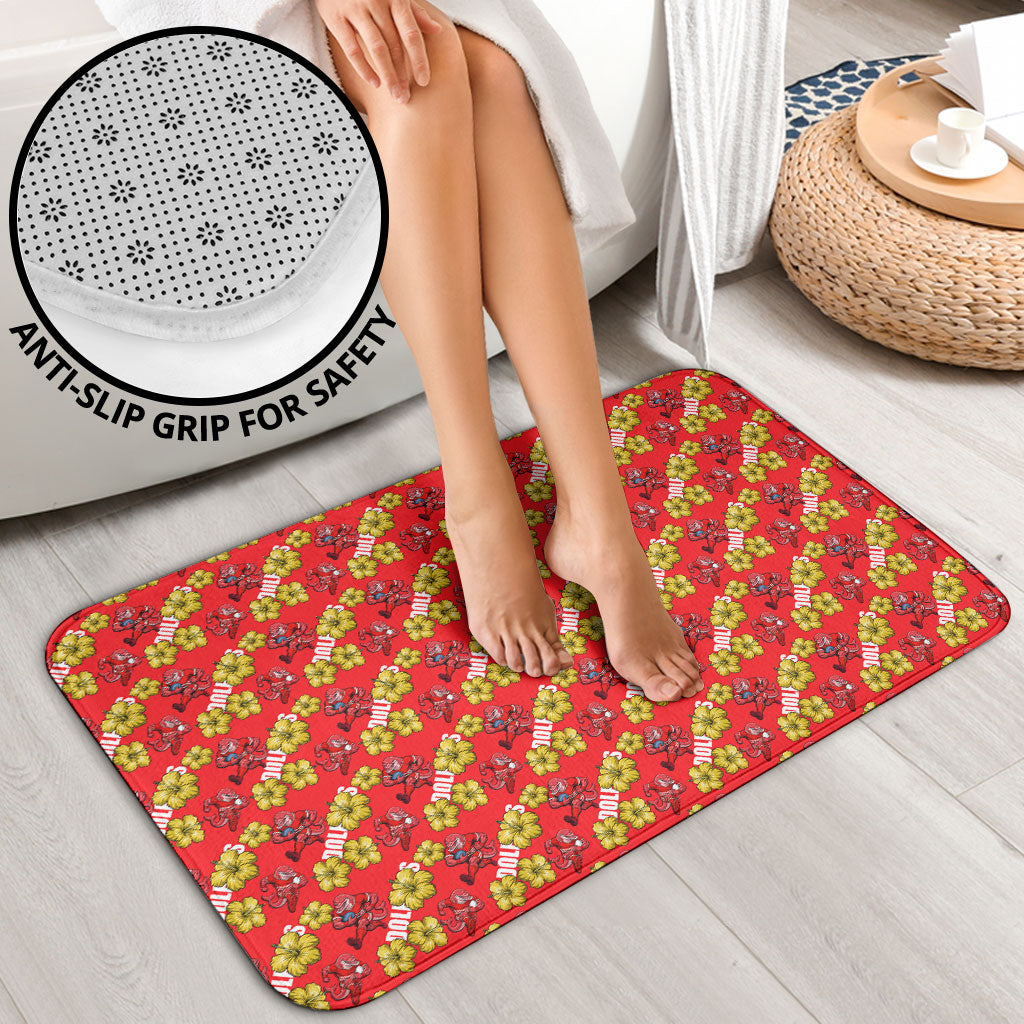 Dolphins Mascot Bathroom Set Tropical Hibiscus Floral Seamless Rugby Mascot