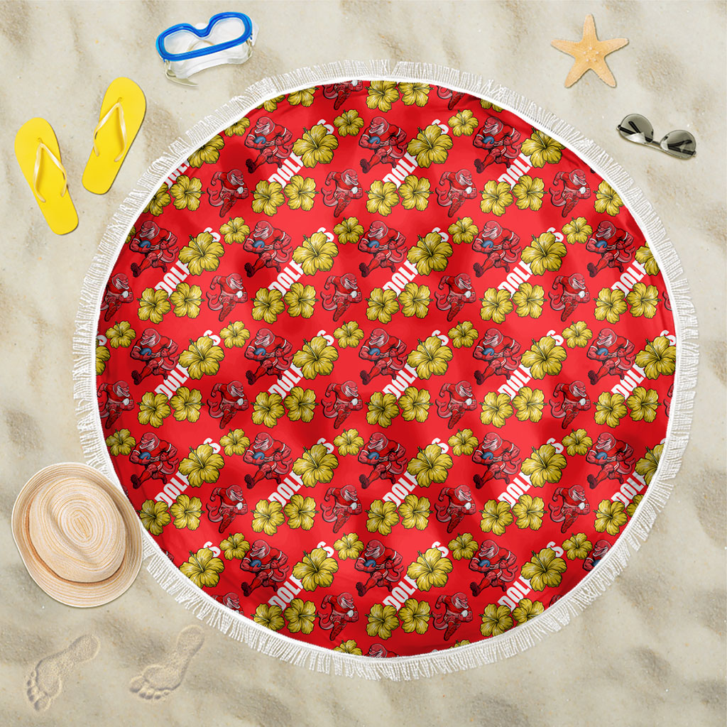 Dolphins Mascot Beach Blanket Tropical Hibiscus Floral Seamless Rugby Mascot