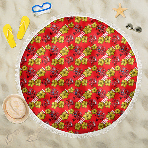Dolphins Mascot Beach Blanket Tropical Hibiscus Floral Seamless Rugby Mascot
