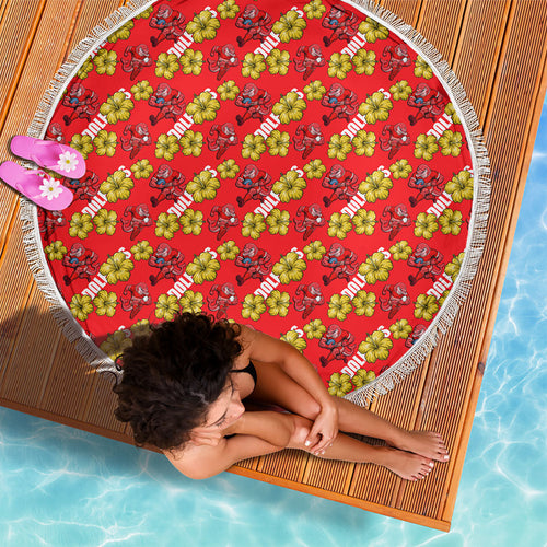 Dolphins Mascot Beach Blanket Tropical Hibiscus Floral Seamless Rugby Mascot