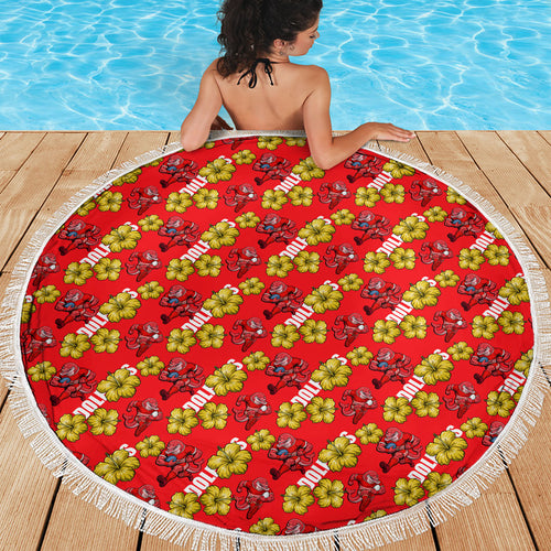 Dolphins Mascot Beach Blanket Tropical Hibiscus Floral Seamless Rugby Mascot
