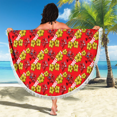 Dolphins Mascot Beach Blanket Tropical Hibiscus Floral Seamless Rugby Mascot