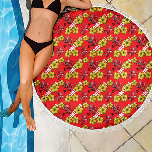 Dolphins Mascot Beach Blanket Tropical Hibiscus Floral Seamless Rugby Mascot