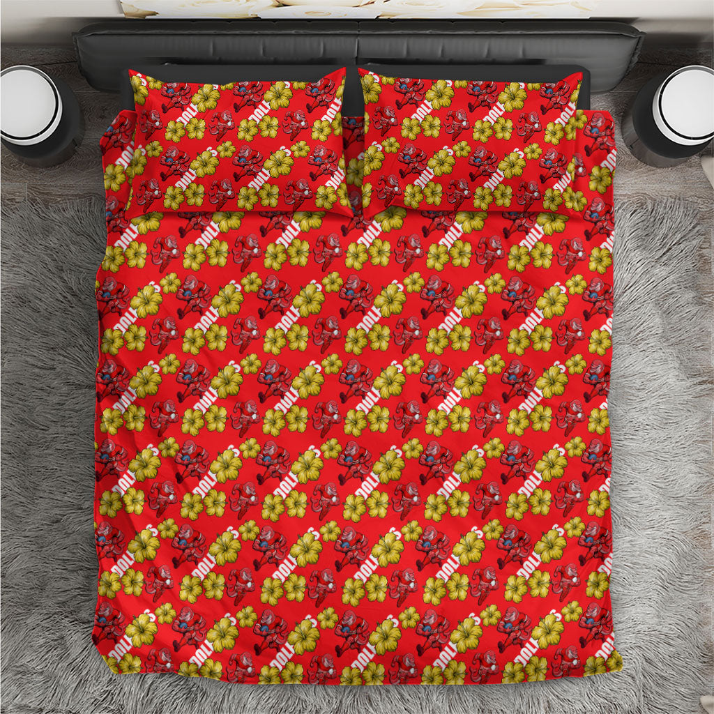 Dolphins Mascot Bedding Set Tropical Hibiscus Floral Seamless Rugby Mascot