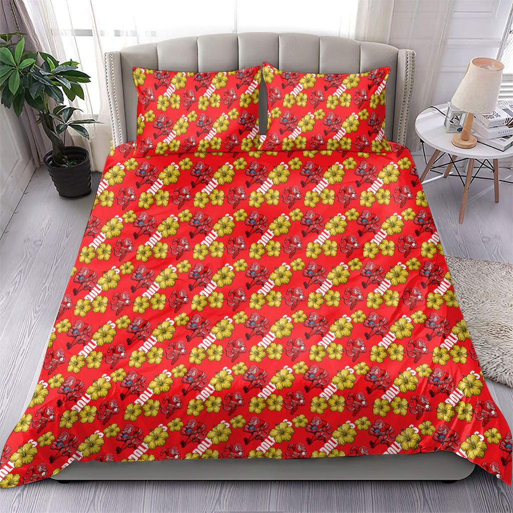 Dolphins Mascot Bedding Set Tropical Hibiscus Floral Seamless Rugby Mascot