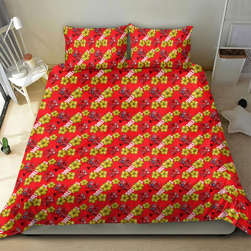 Dolphins Mascot Bedding Set Tropical Hibiscus Floral Seamless Rugby Mascot