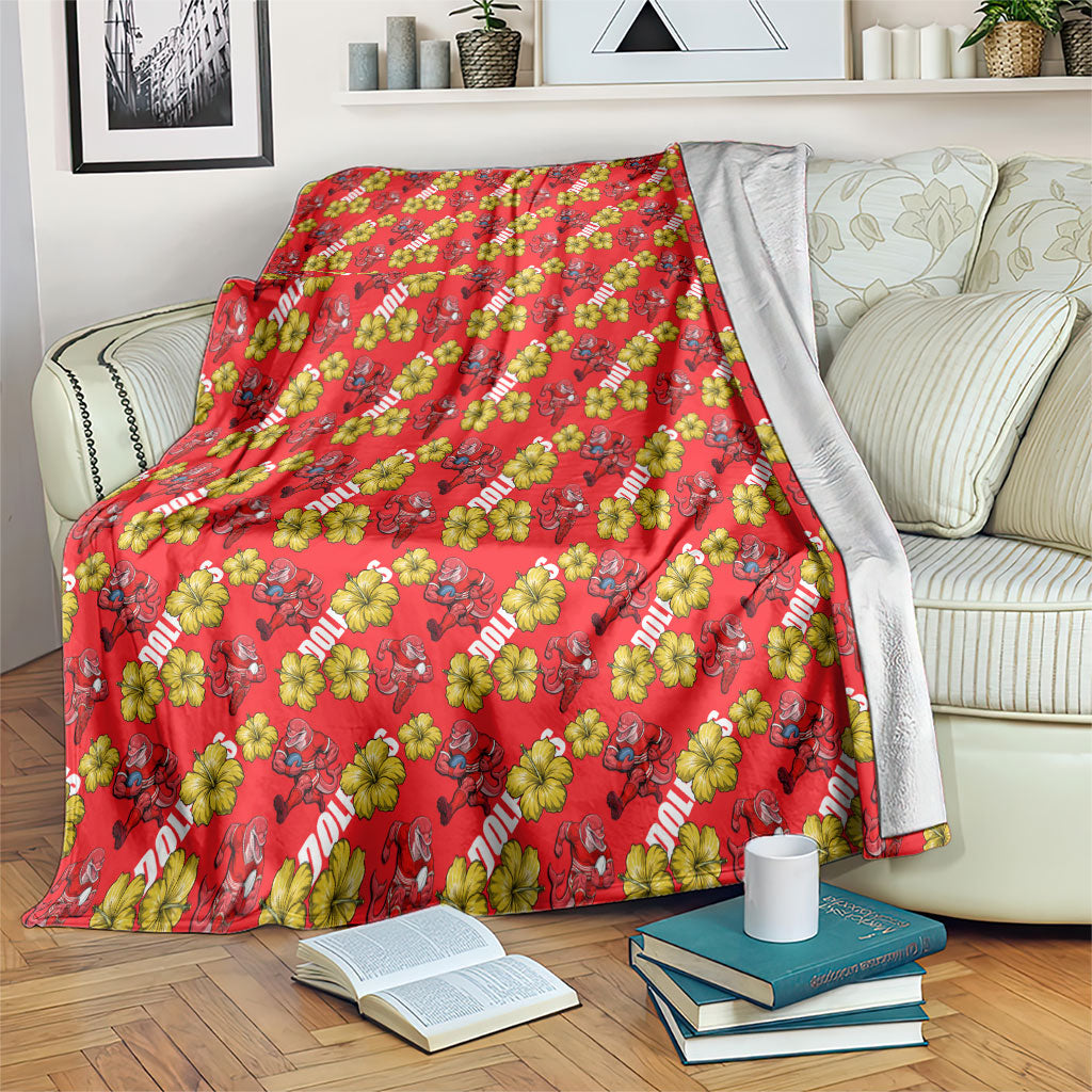 Dolphins Mascot Blanket Tropical Hibiscus Floral Seamless Rugby Mascot
