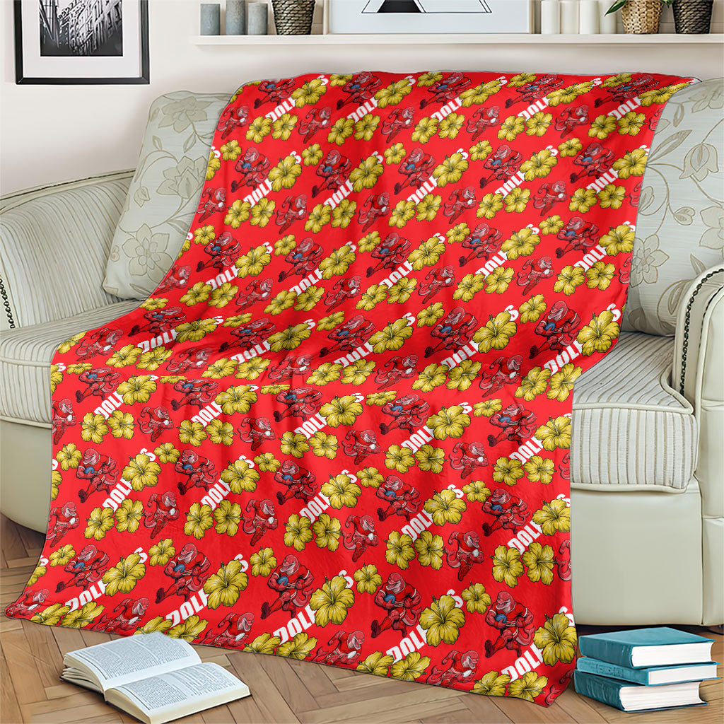 Dolphins Mascot Blanket Tropical Hibiscus Floral Seamless Rugby Mascot