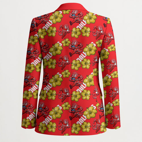 Dolphins Mascot Blazer Tropical Hibiscus Floral Seamless Rugby Mascot