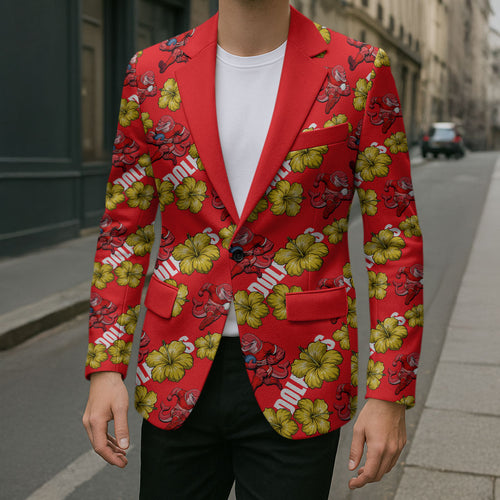 Dolphins Mascot Blazer Tropical Hibiscus Floral Seamless Rugby Mascot