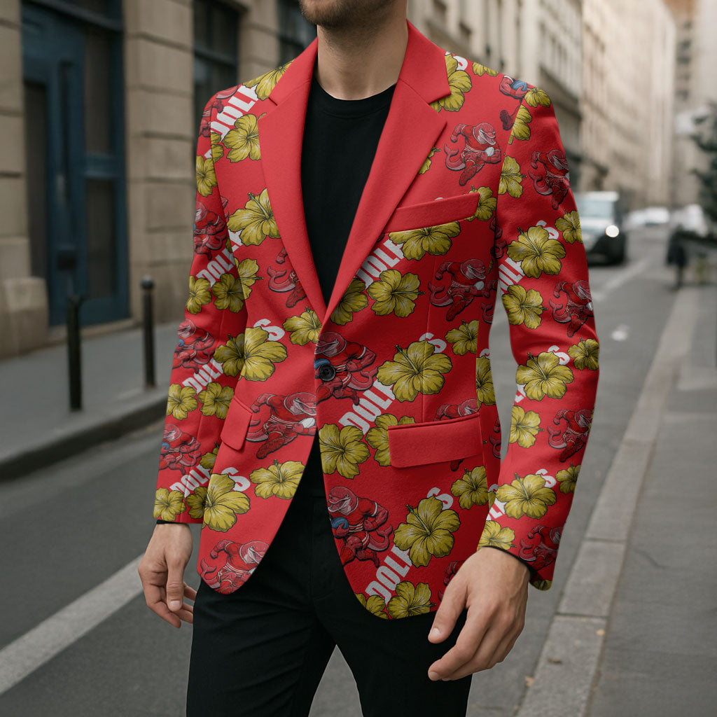 Dolphins Mascot Blazer Tropical Hibiscus Floral Seamless Rugby Mascot