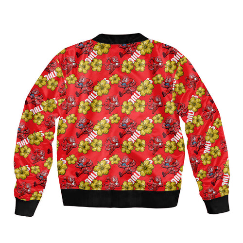Dolphins Mascot Bomber Jacket Tropical Hibiscus Floral Seamless Rugby Mascot
