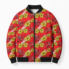 Dolphins Mascot Bomber Puffer Jacket Tropical Hibiscus Floral Seamless Rugby Mascot