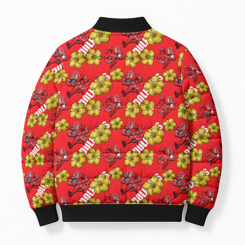Dolphins Mascot Bomber Puffer Jacket Tropical Hibiscus Floral Seamless Rugby Mascot
