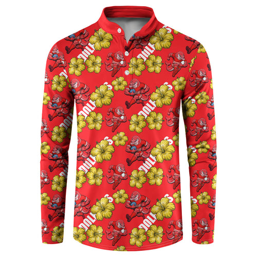 Dolphins Mascot Button Sweatshirt Tropical Hibiscus Floral Seamless Rugby Mascot
