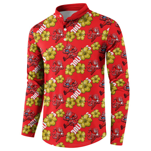 Dolphins Mascot Button Sweatshirt Tropical Hibiscus Floral Seamless Rugby Mascot