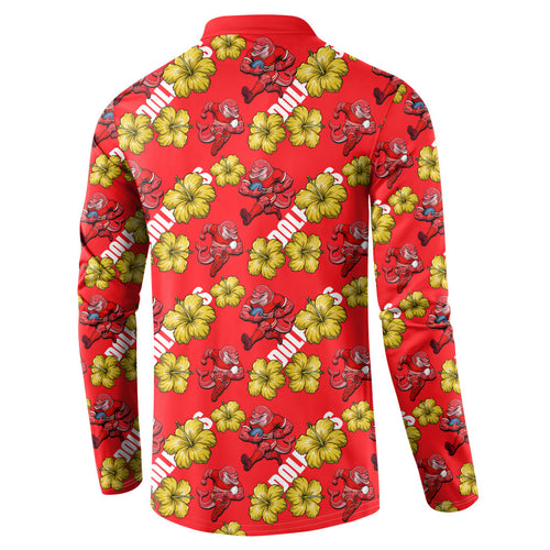 Dolphins Mascot Button Sweatshirt Tropical Hibiscus Floral Seamless Rugby Mascot